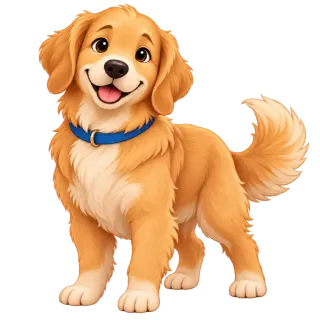 Goldy, the app’s golden retriever, smiling.