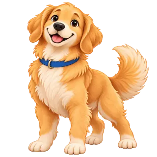 Goldy, the app’s golden retriever, proud and attentive.